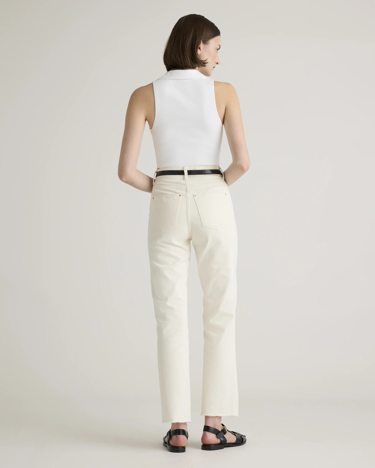 Cropped Polo Ribbed Knit Tank - XS / White