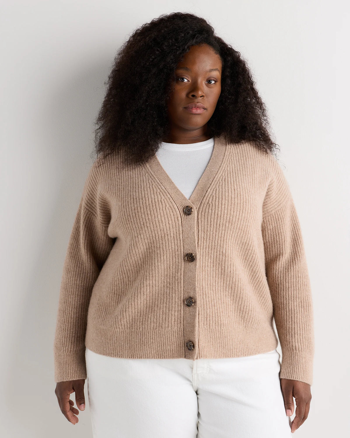 Mongolian Cashmere Fisherman Boxy Cropped Cardigan Sweater - 1X / Black