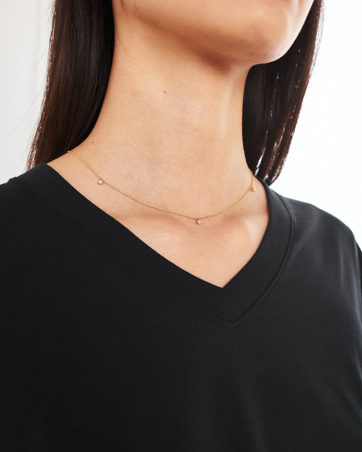 White Sapphire Triple Bezel Drop Choker - One Size / Gold Vermeil