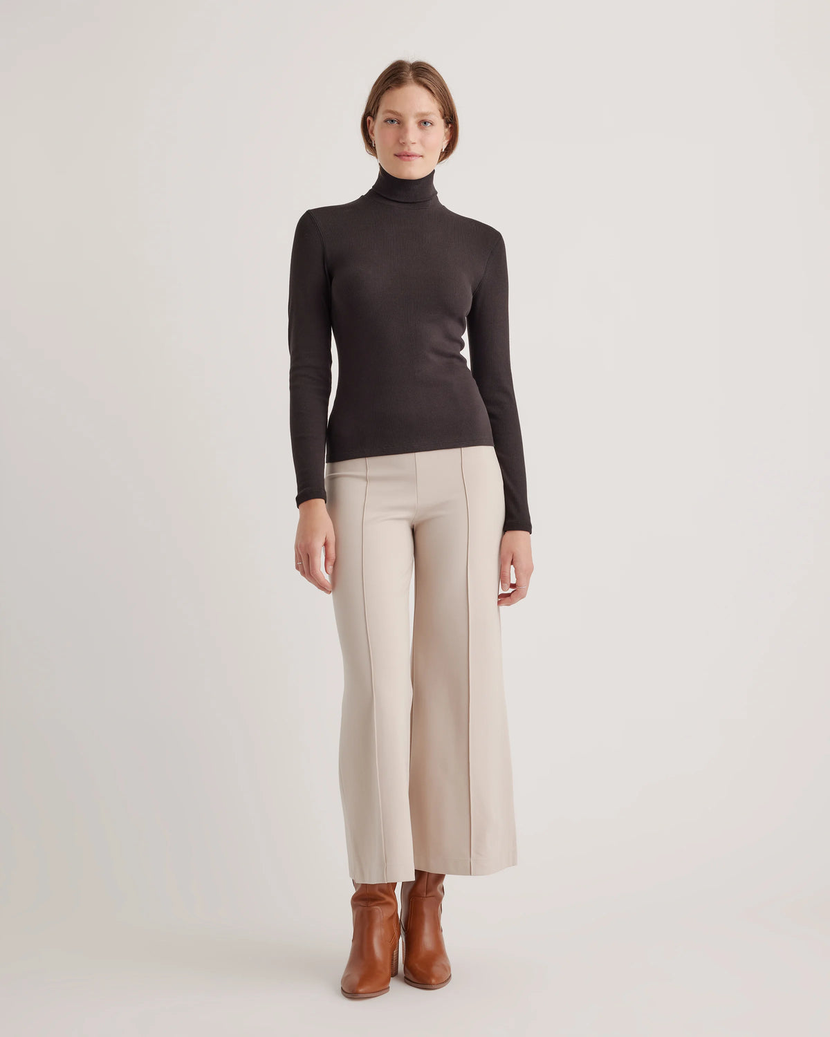 Organic Cotton Micro-Rib Turtleneck - XS / Taupe Brown