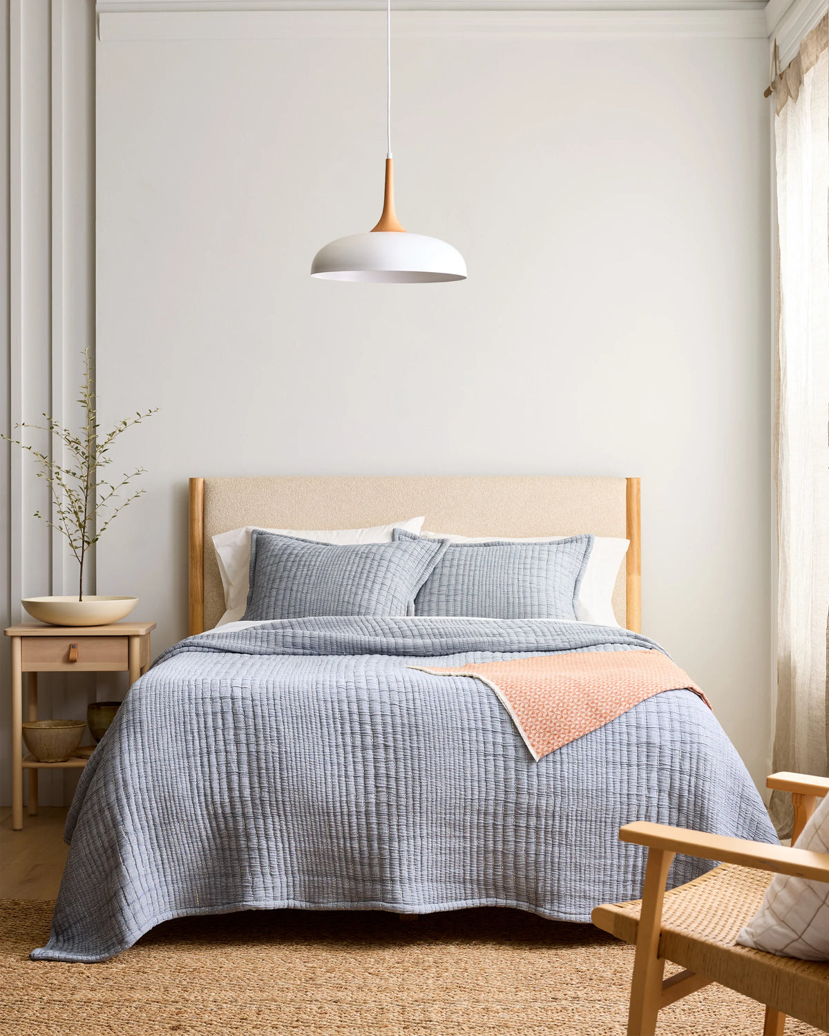 Organic Cotton Channel Stitch Coverlet Set - Twin / Coral Pink