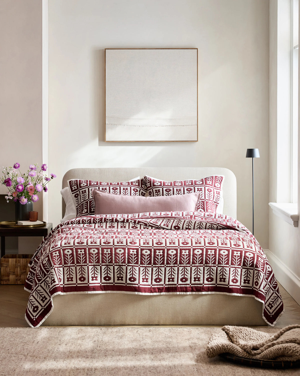 Organic Cotton Jacquard Floral Coverlet Set - Twin / Blue Fog
