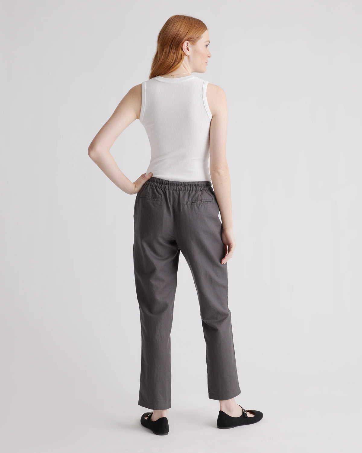 Cotton Linen Twill Straight Leg Pants - XS / Charcoal