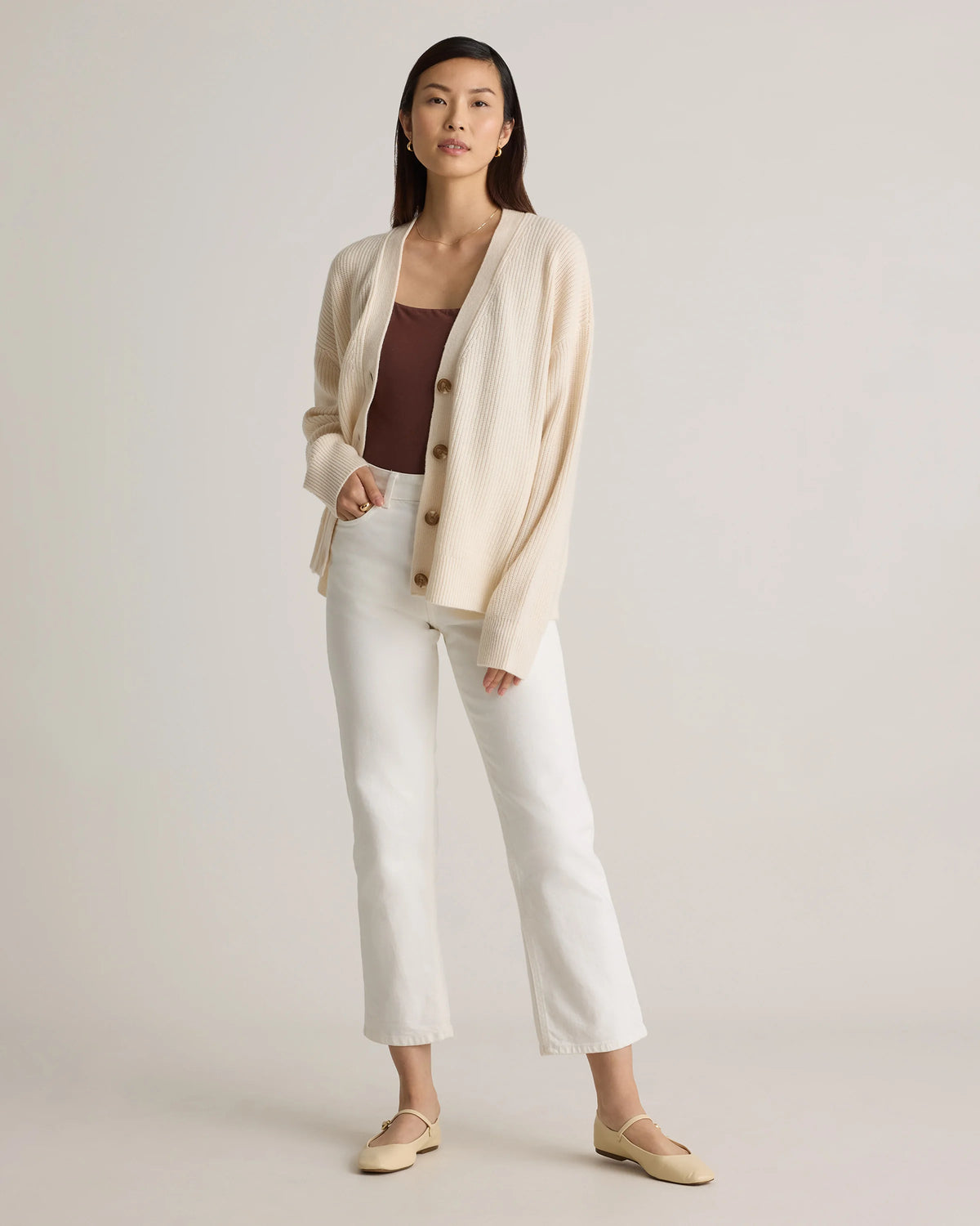 Mongolian Cashmere Fisherman Boxy Cropped Cardigan Sweater - XS / Faded Denim
