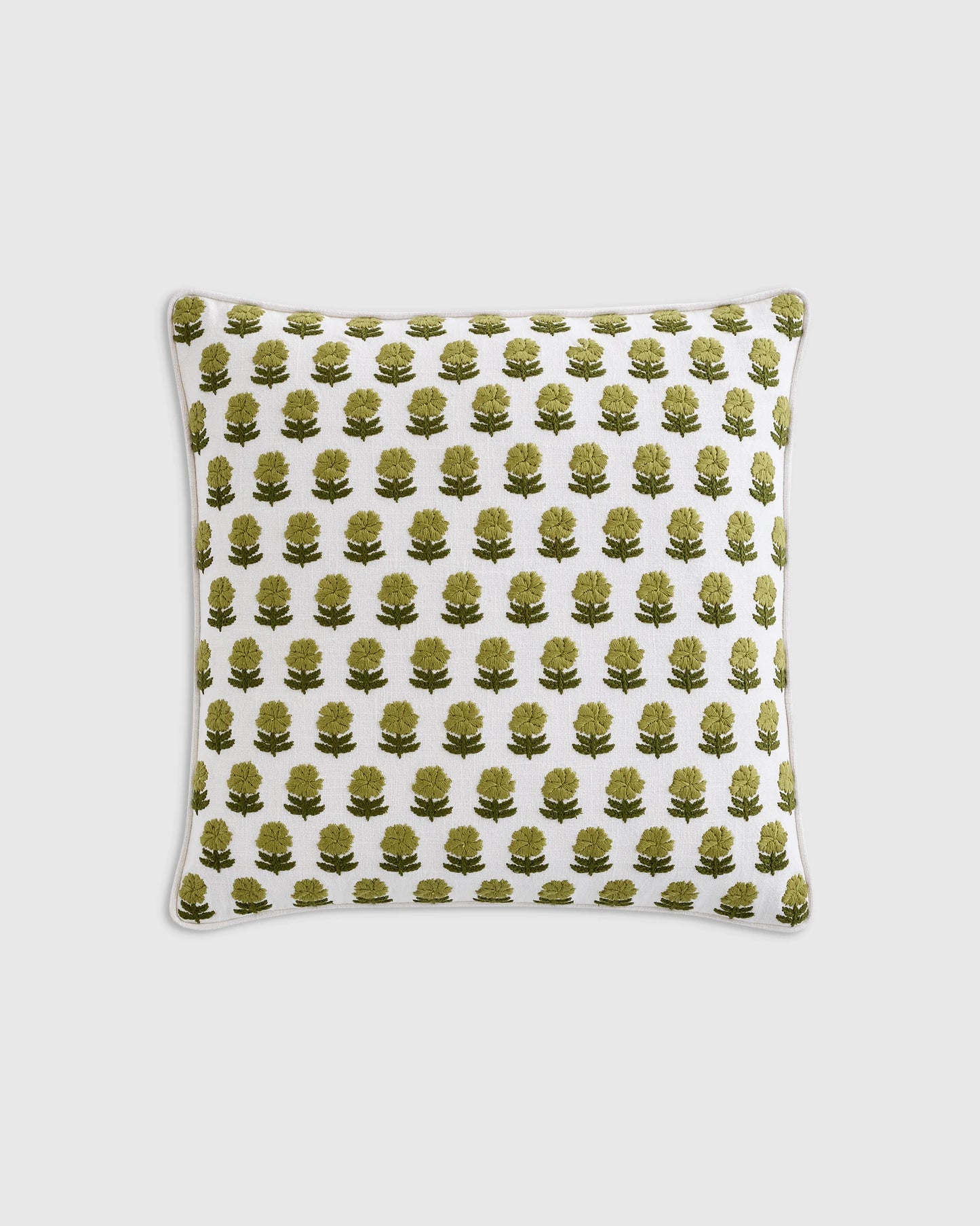Embroidered Floral Cotton Pillow Cover - 20x20 / Green