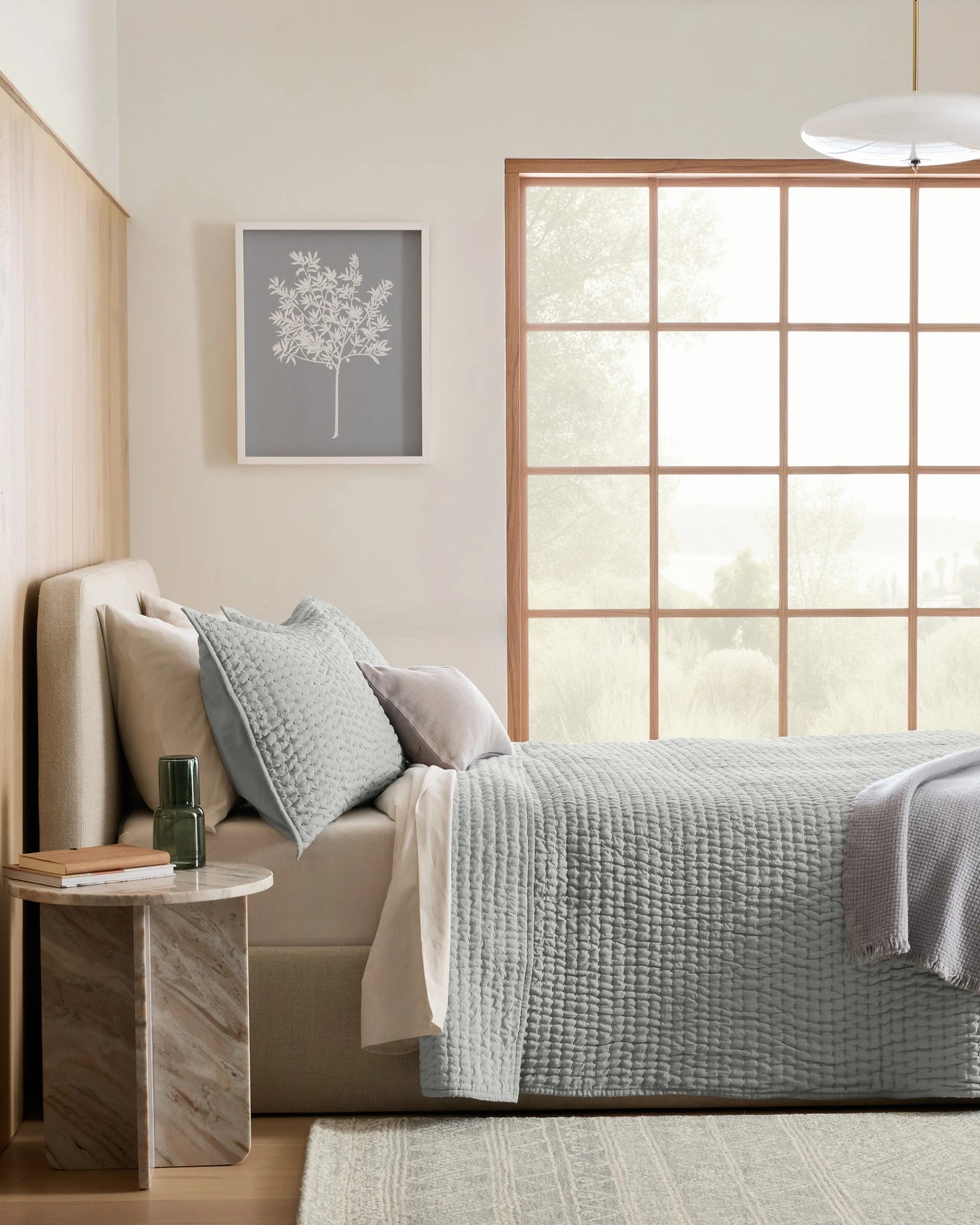 European Linen Cotton Stitch Quilt Set - Twin / Stone