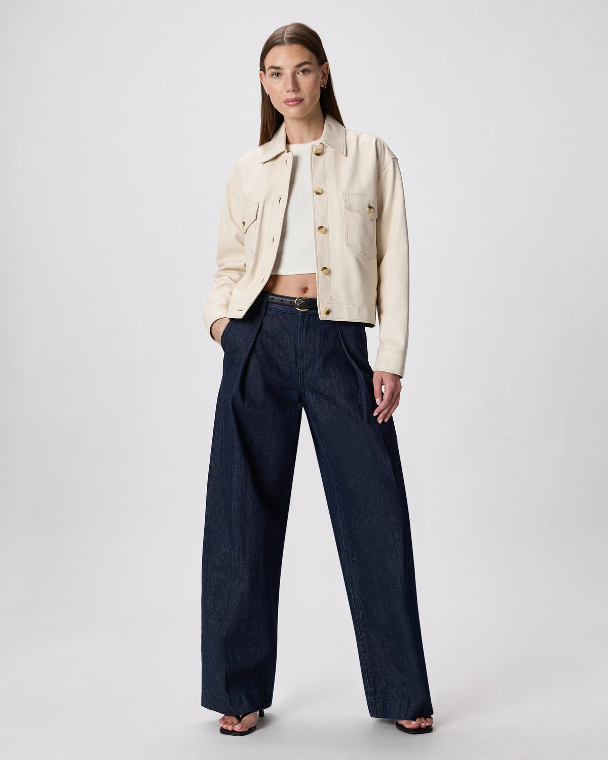 100% Leather Cropped Jacket - XS / Rich Brown