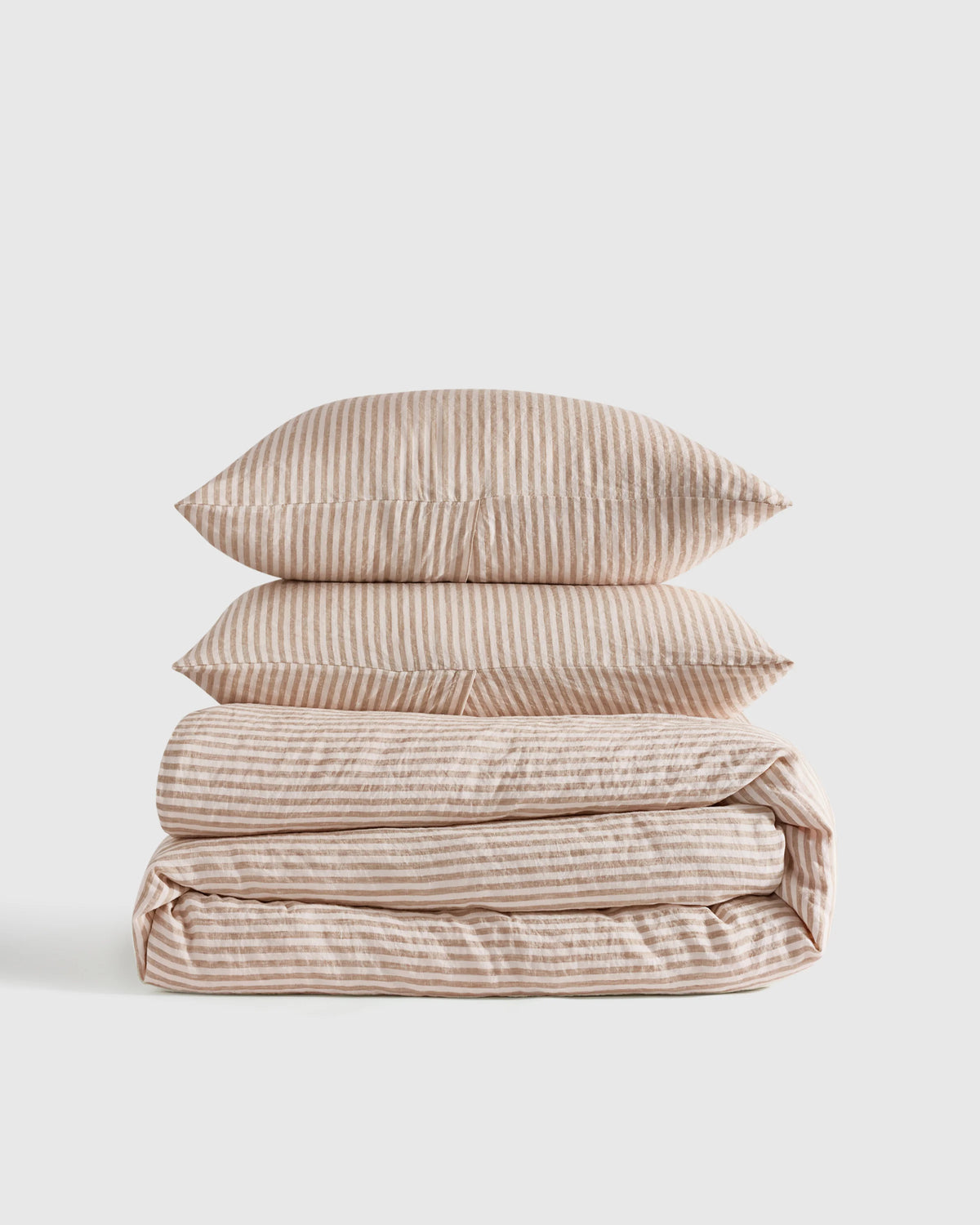 European Linen Stripe Duvet Cover Set - Twin / Natural/White Stripe
