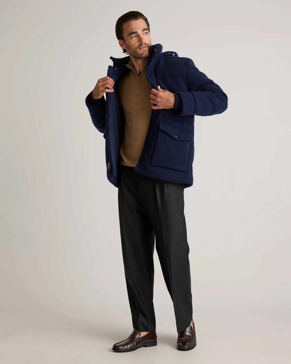 Mongolian Cashmere Puffer Coat - S / True Navy
