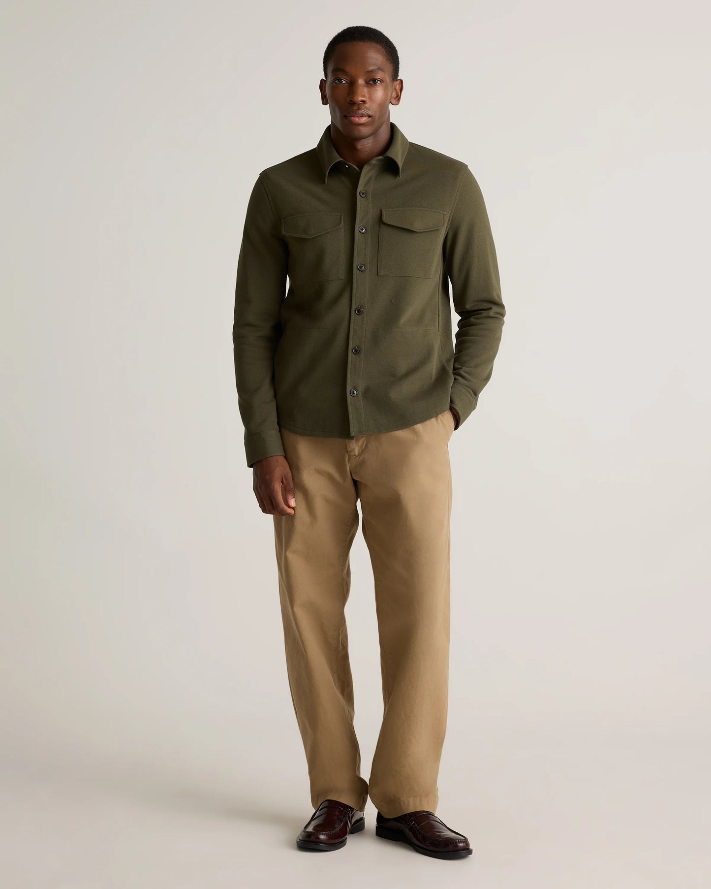 Cotton Pique Knit Overshirt - XS / Heather Charcoal