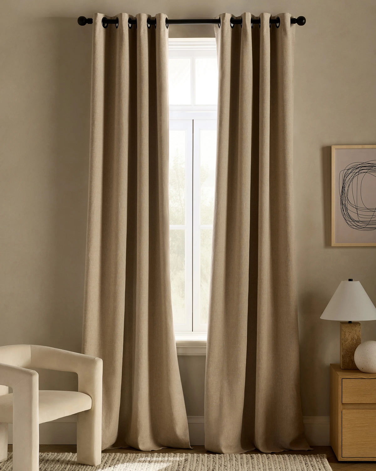 European Linen Grommet Room Darkening Curtain - Single Panel - 48x84 / White