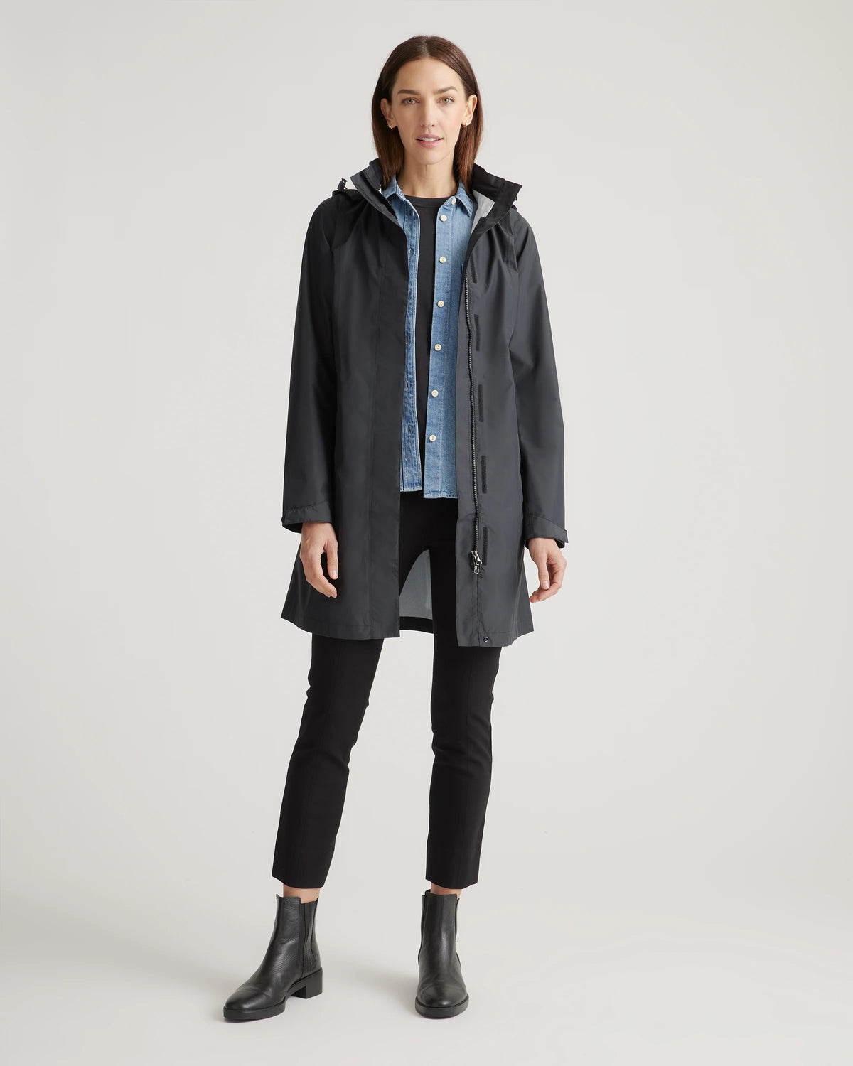 Weather Proof Long Rain Shell Jacket - XS / Ink Blue