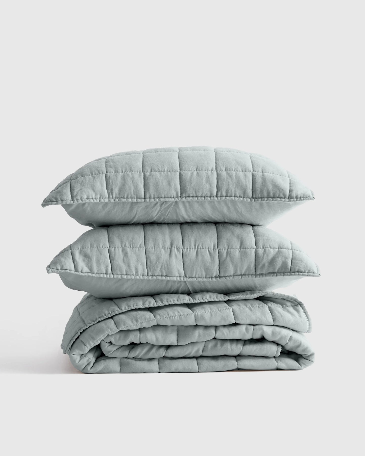 European Linen Box Quilt Set - Twin / Dusty Olive