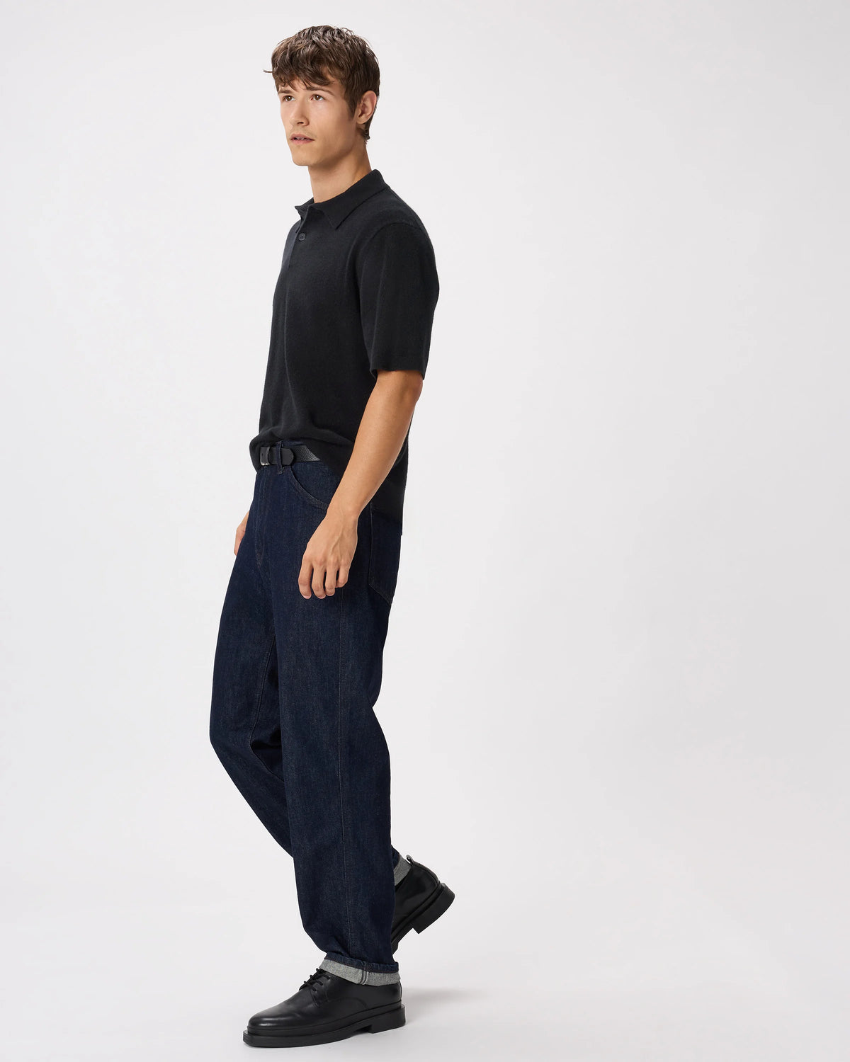 100% Mongolian Cashmere Short Sleeve Polo Sweater - S / Heather Storm Blue