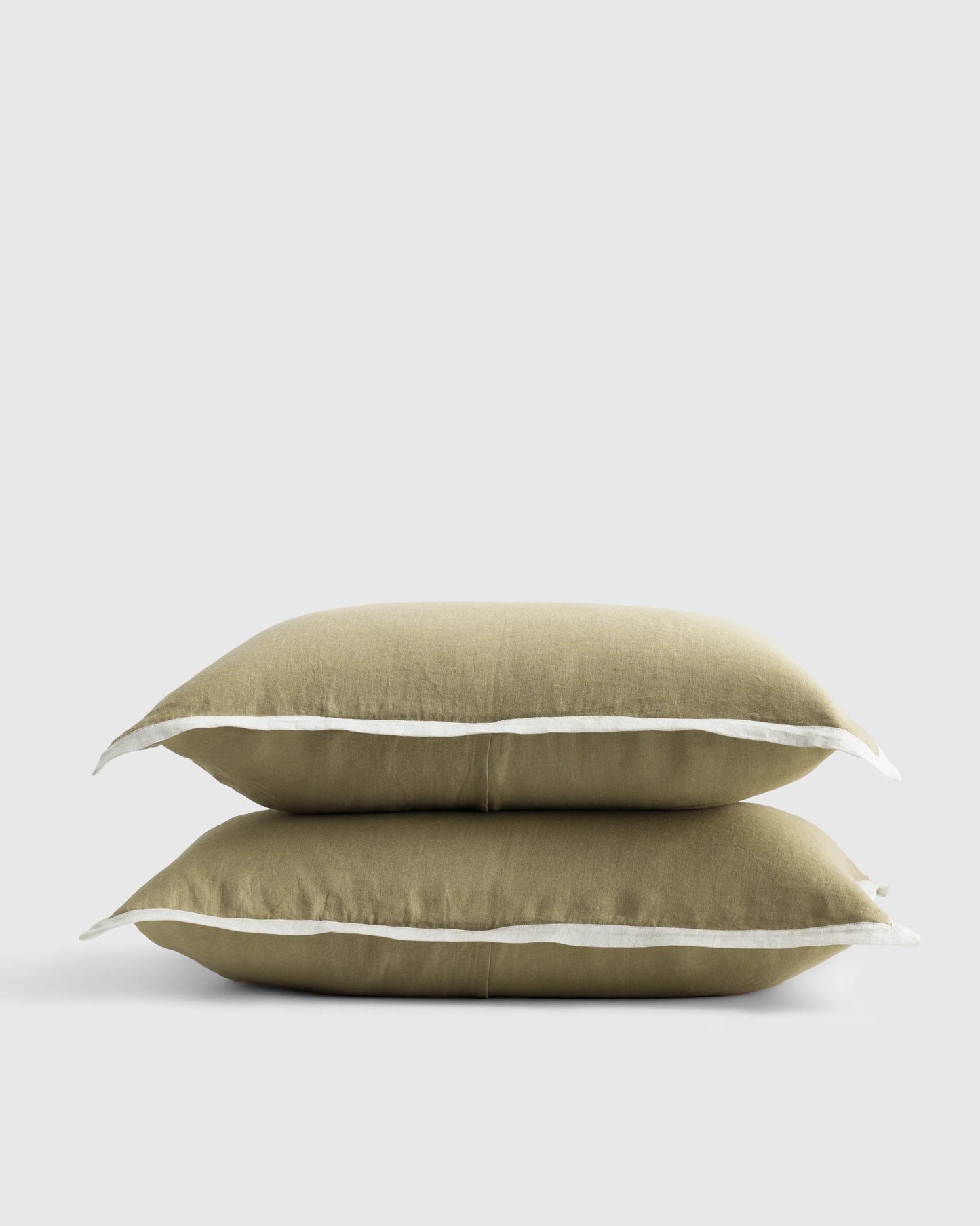 European Linen Contrast Flange Sham Set - Standard / Aloe/Sand
