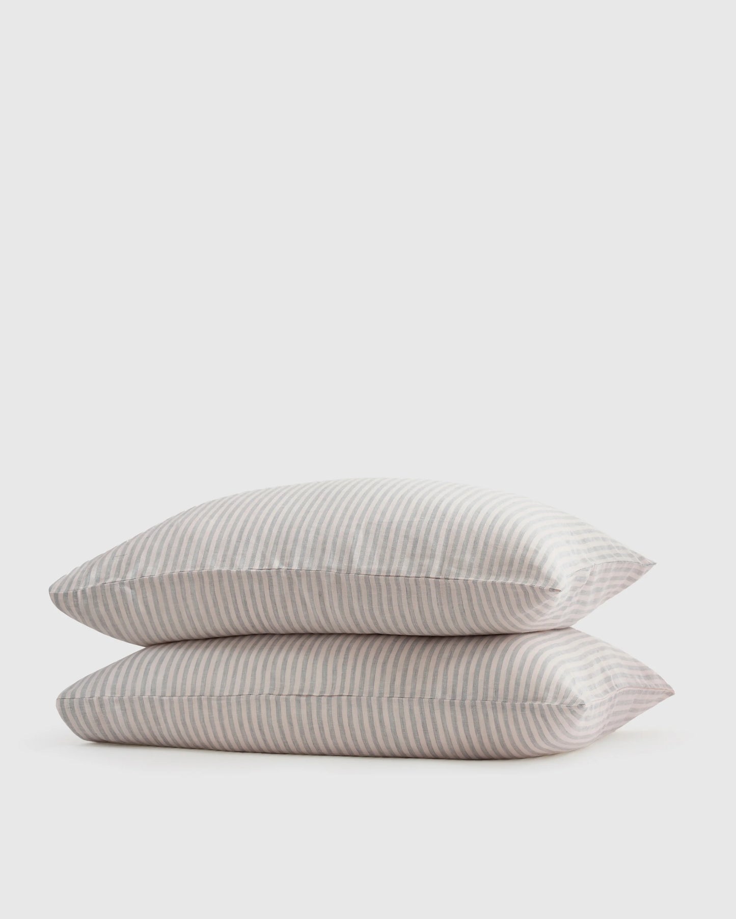 European Linen Stripe Pillowcases Set - Standard / Willowleaf/White Stripe