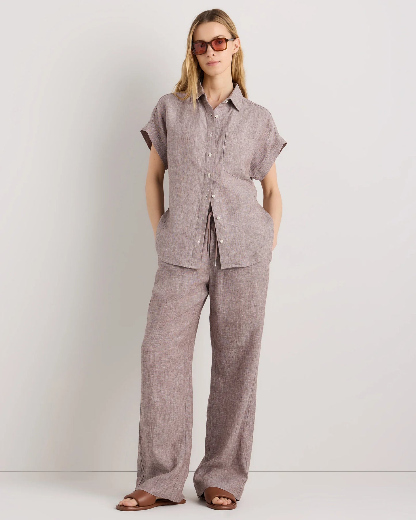 100% European Linen Wide Leg Pants - XS / Bayberry Olive
