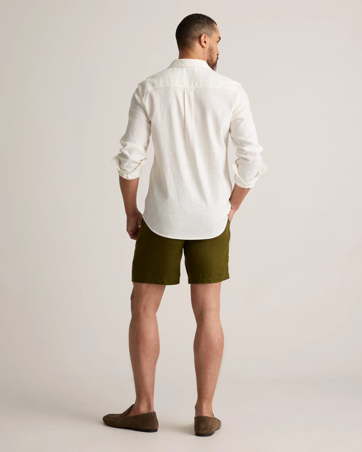 100% European Linen Shorts - 8" - S / Martini Olive