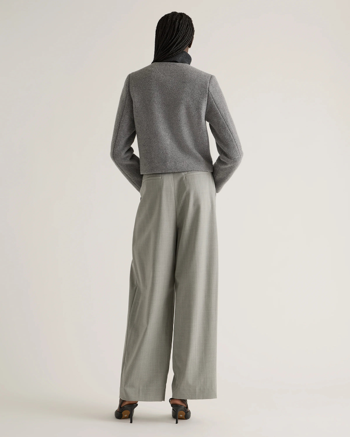 100% Merino Wool Collarless Cropped Jacket - XS / Heather Bone