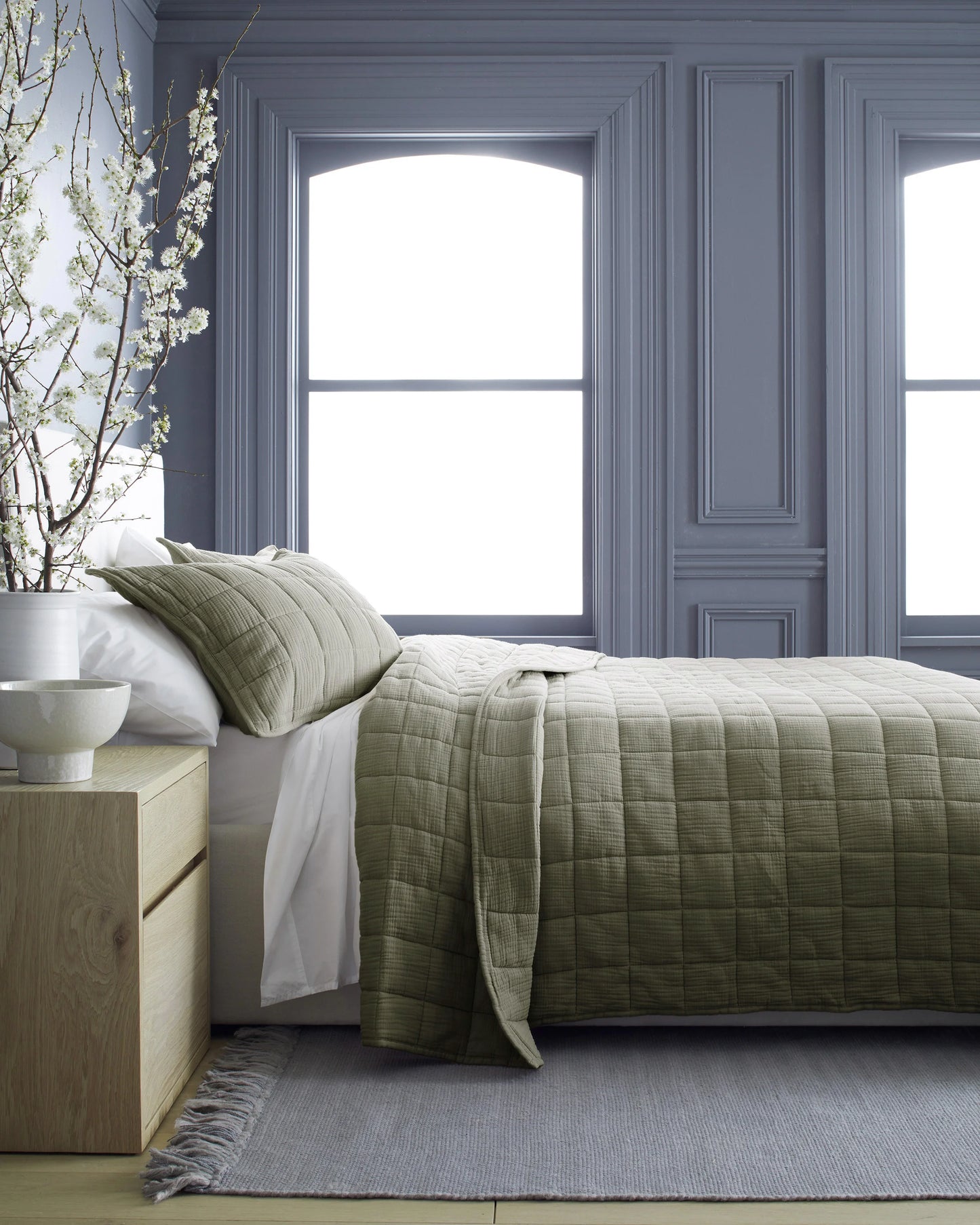 Organic Cotton Gauze Box Quilt Set - Twin / Mineral