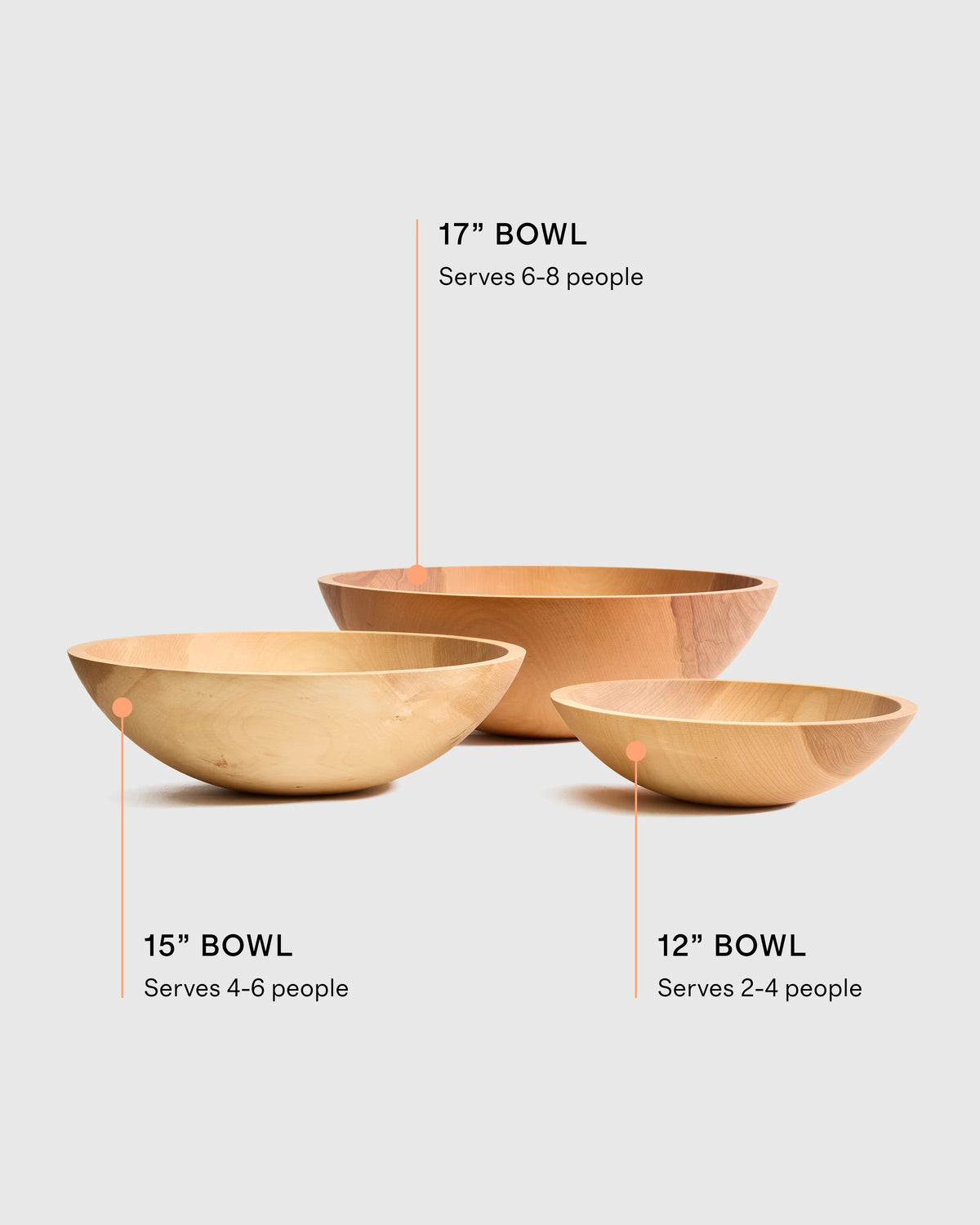 Handcrafted Wooden Serving Bowl, Nesting Set of 3 - One Size / Beech Wood
