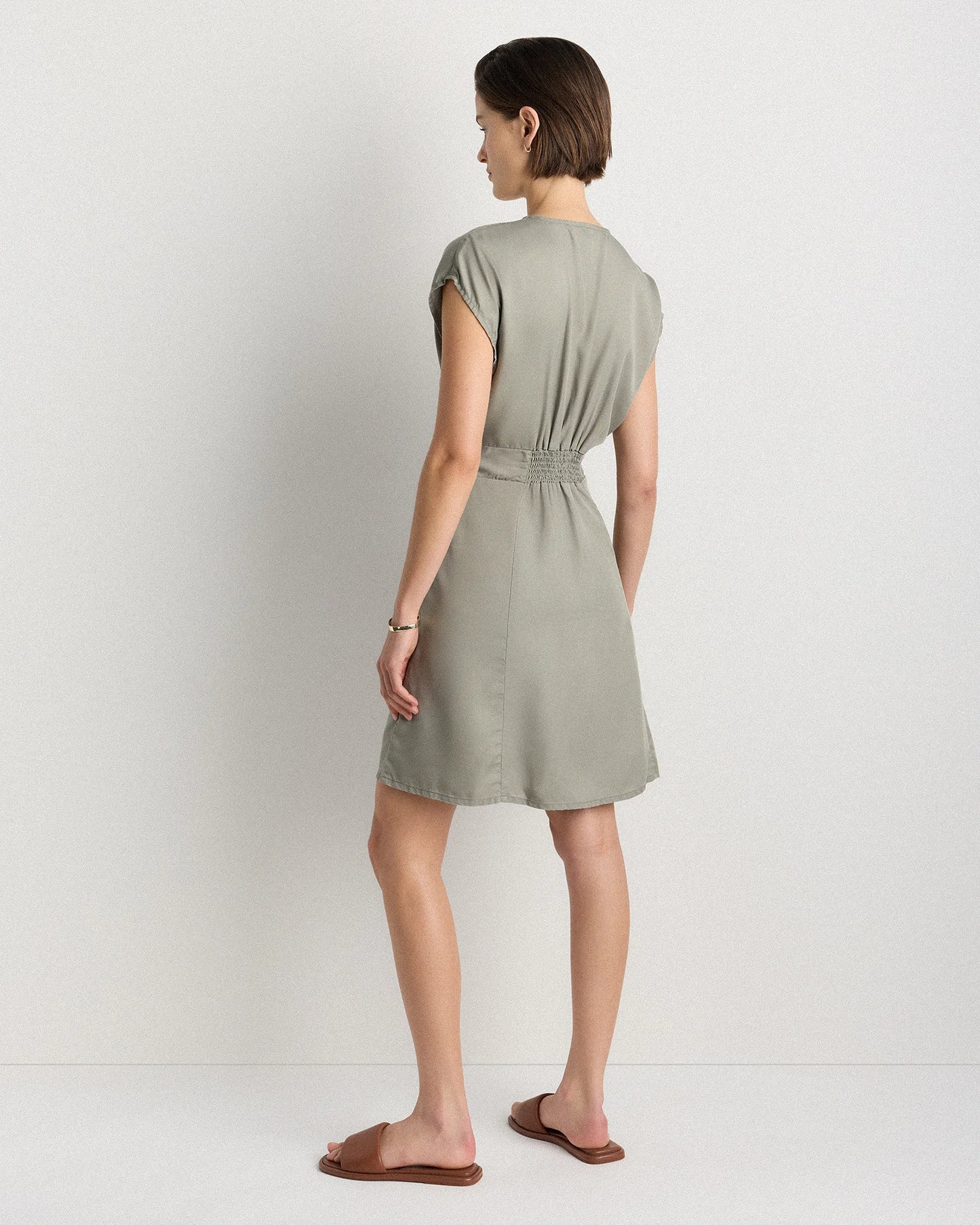 Vintage Wash Tencel Button Front Dress - XS / Taupe Brown