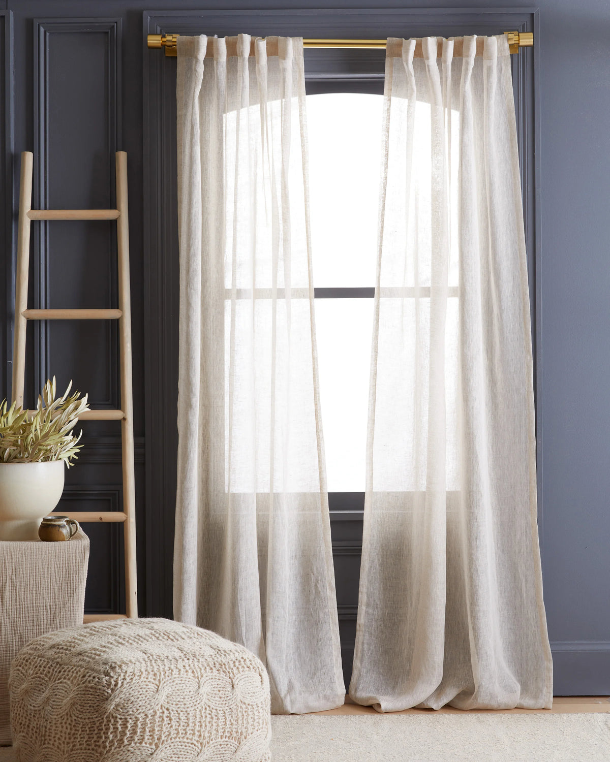 European Linen Sheer Curtain Set (Set of 2) - 48x84 / White