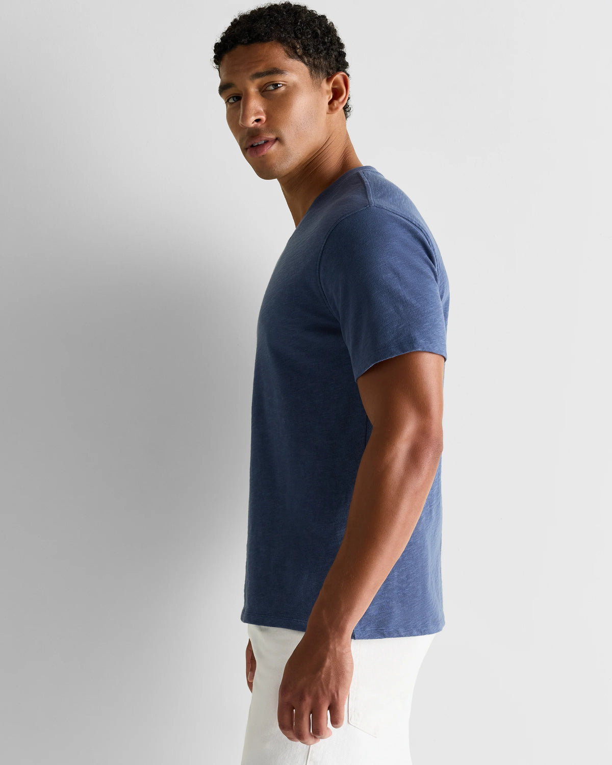 100% Organic Cotton Slub V-Neck Tee - S / Heather Grey