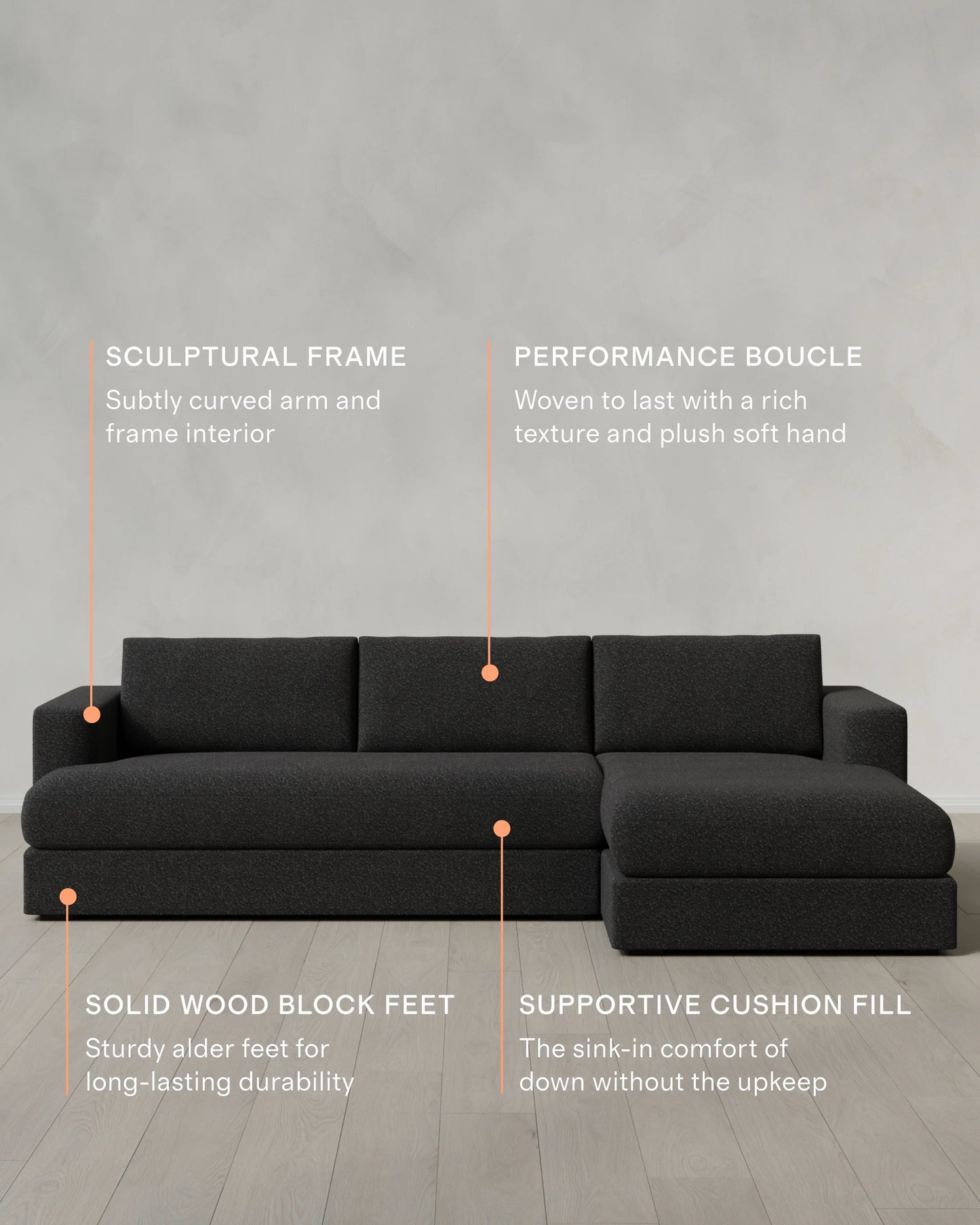 Sierra Curved Arm Chaise Sectional in Performance Boucle - Right Arm / Linen