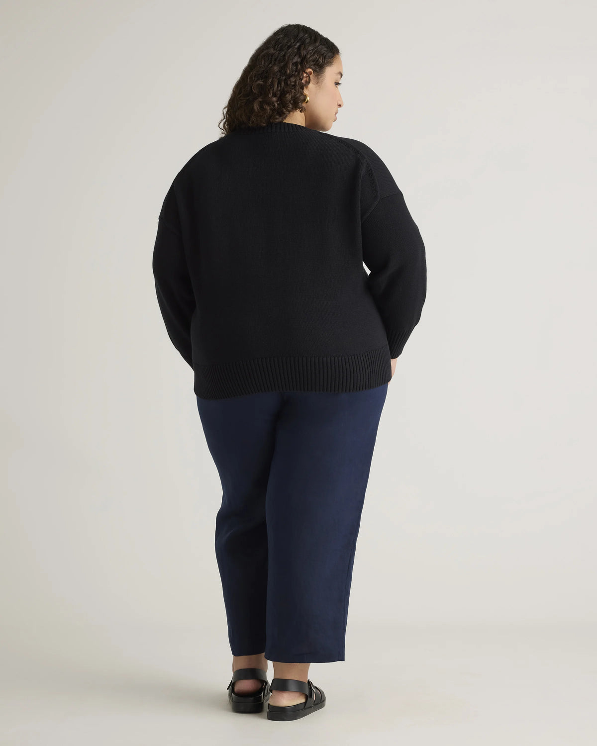 100% Organic Cotton Boyfriend Crew Sweater - 1X / Shell Pink