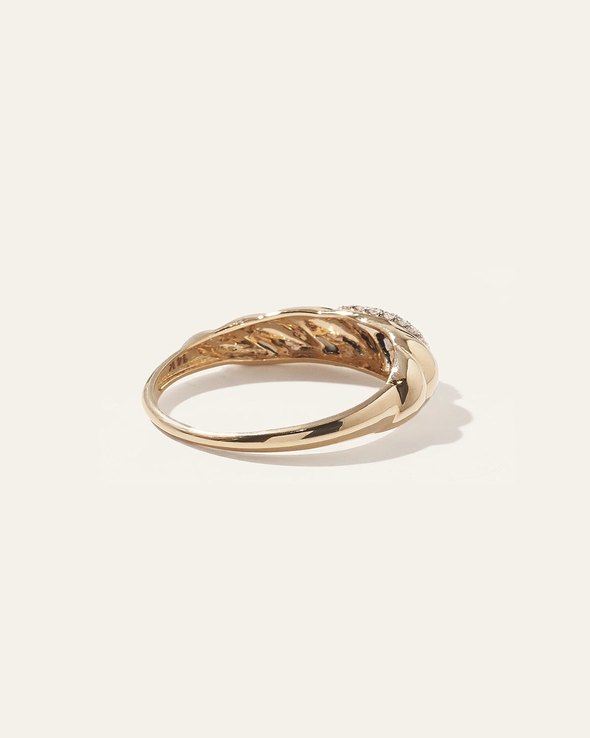 14K Gold Pave Diamond Croissant Dome Ring - 4 / Yellow Gold