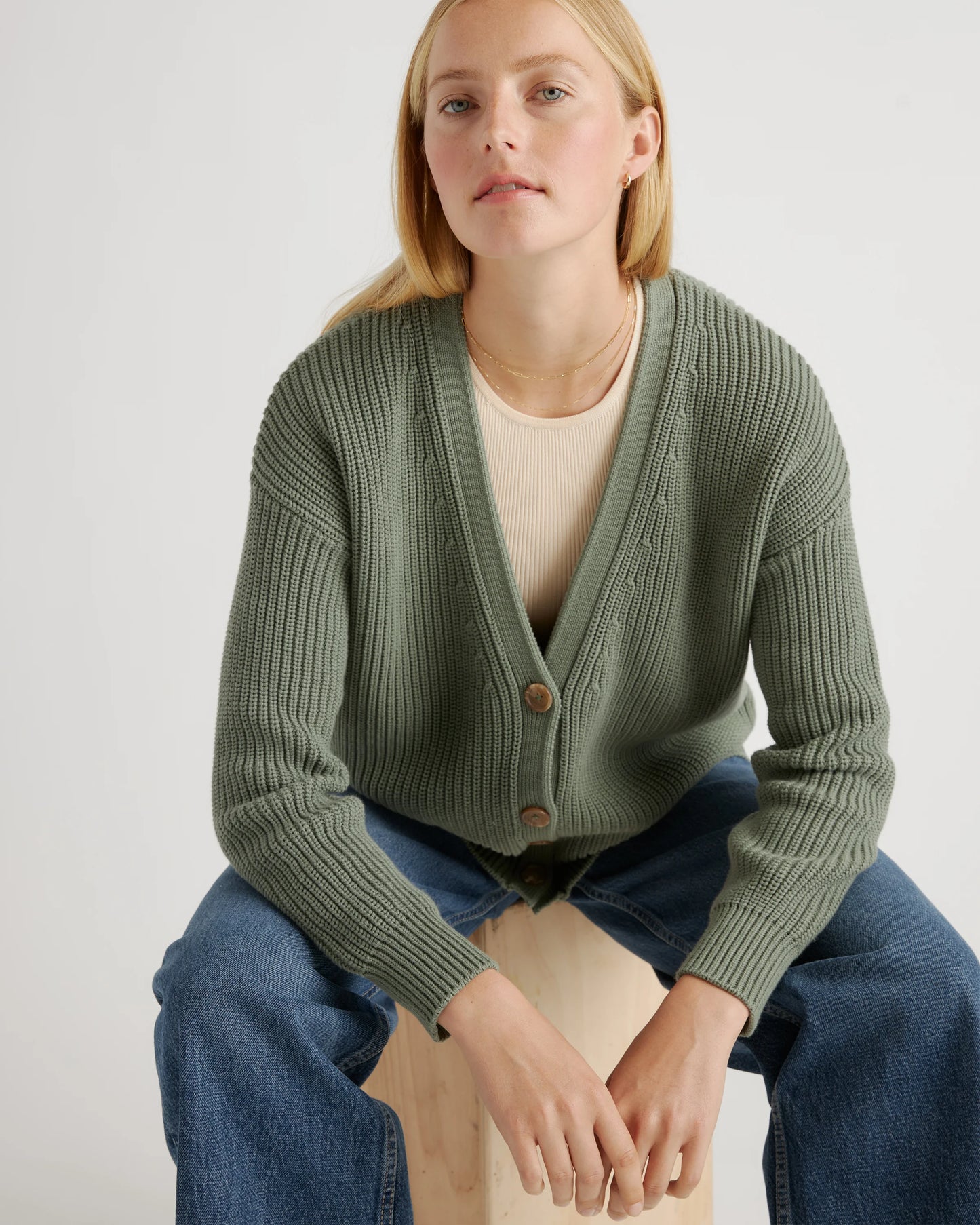 100% Organic Cotton Oversized Boyfriend Cardigan - XS / Speckled Beige