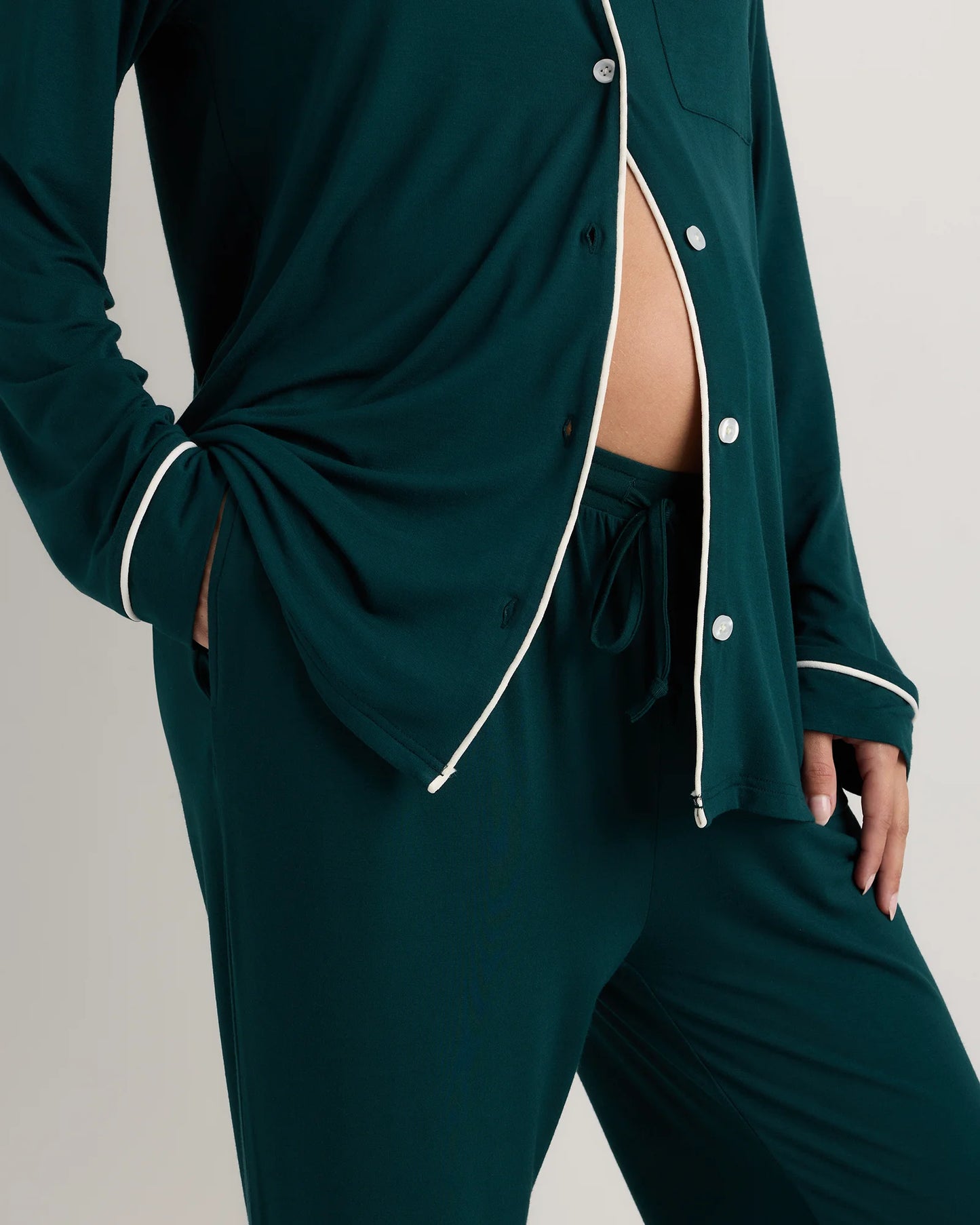 Bamboo Jersey Maternity Long Sleeve Pajama Set - XS / Nocturnal Green