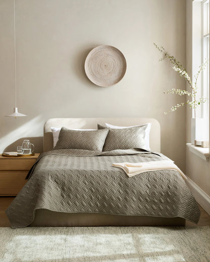 Organic Cotton Basketweave Quilt Set - Twin / Mineral