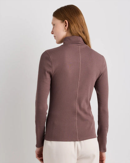 Organic Cotton Micro-Rib Turtleneck - XS / Taupe Brown