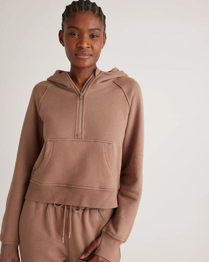 Organic Heavyweight Fleece Cropped Half Zip Hoodie - XS / Taupe