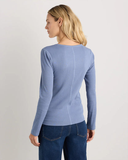 Organic Cotton Micro-Rib Long Sleeve Tee - XS / Moonstone Blue