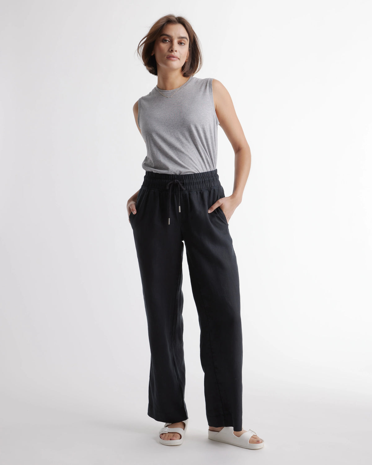 100% European Linen Wide Leg Pants - XS / Bayberry Olive