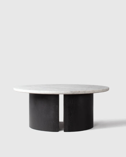 Marble and Oak Double Pedestal Coffee Table - One Size / White/Black