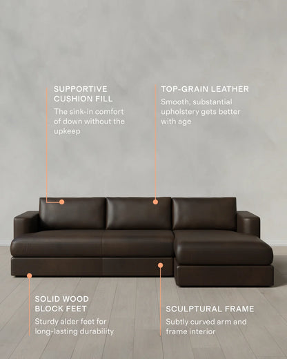 Sierra Curved Arm Chaise Sectional in Leather - Right Arm / Auburn