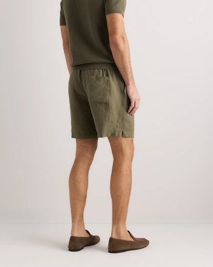 100% European Linen Drawstring Beach Shorts - 7" - XS / Taupe Brown Chambray