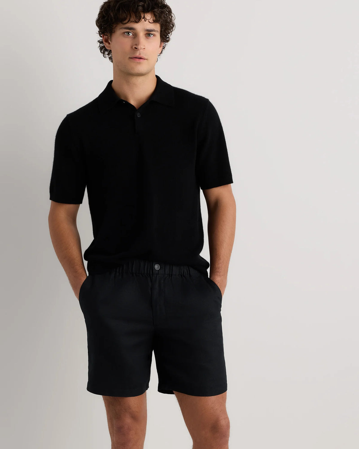 100% European Linen Shorts - 7" - S / Black