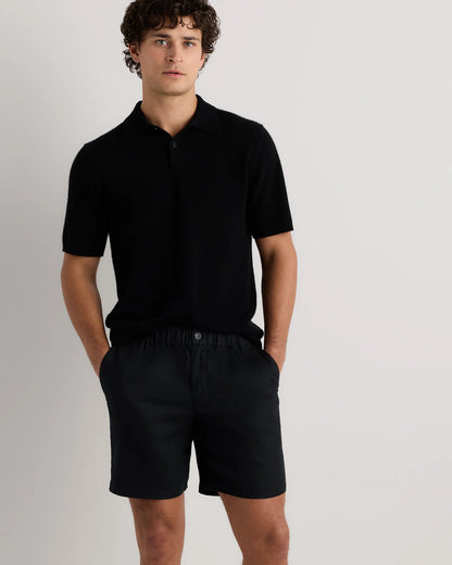 100% European Linen Shorts - 7" - S / Black