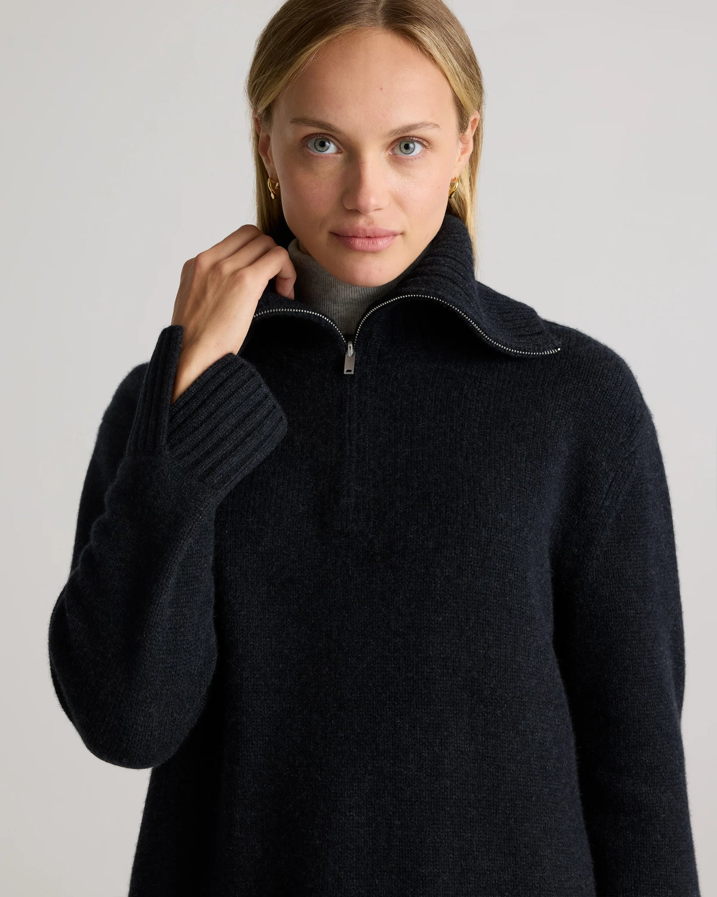 Luxe Baby Cashmere Quarter Zip Sweater - XS / Creamy Cortado