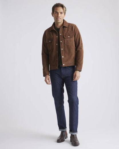 Italian Suede Trucker Jacket - S / Dark Chestnut