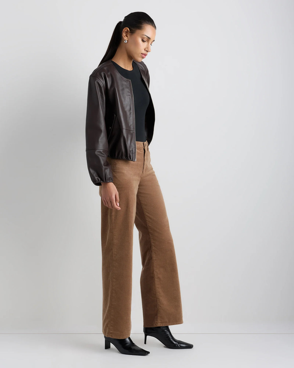Organic Stretch Corduroy Wide Leg Pants - 0 / Black