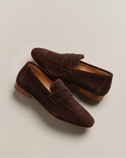 Italian Suede Penny Loafer - 5 / Almond