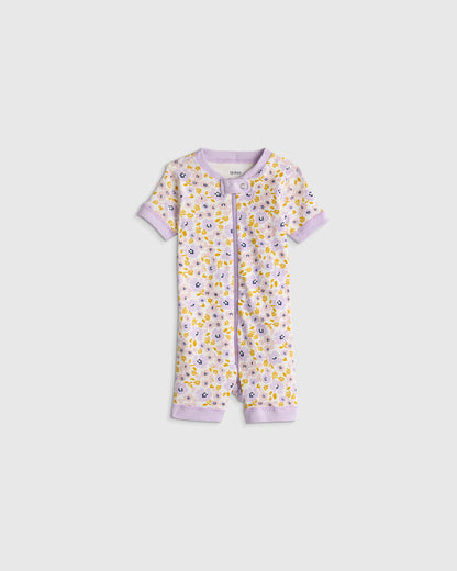 100% Organic Cotton Shortie Onesie Pajama - 0-3M / Animal Faces
