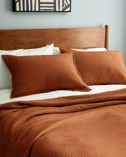 Organic Ribbed Cotton Shams - Standard / Toffee