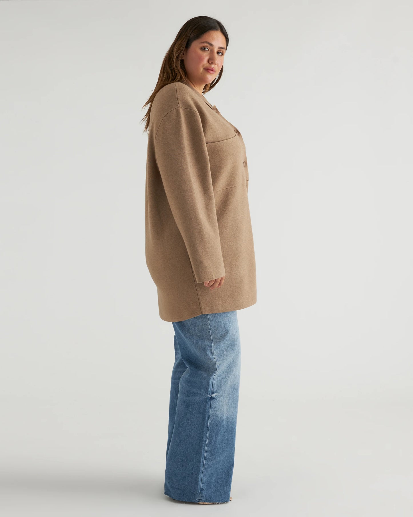 Eco-Knit Milano Stitch Oversized Shirt Jacket - XS / Heather Grey